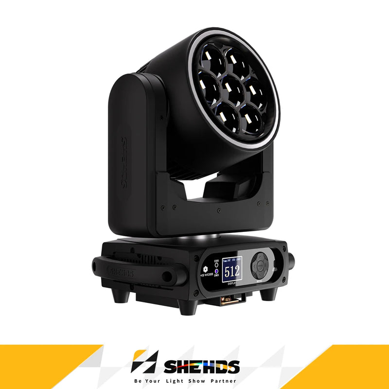 Lyre LED wash 7 x 40 W œil d'abeille à anneau – lyre vue de face sur fond blanc