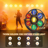Projecteur vintage 350 W à 7 cellules hexagonales – projecteur en situation sur une scène de concert avec modes de commande