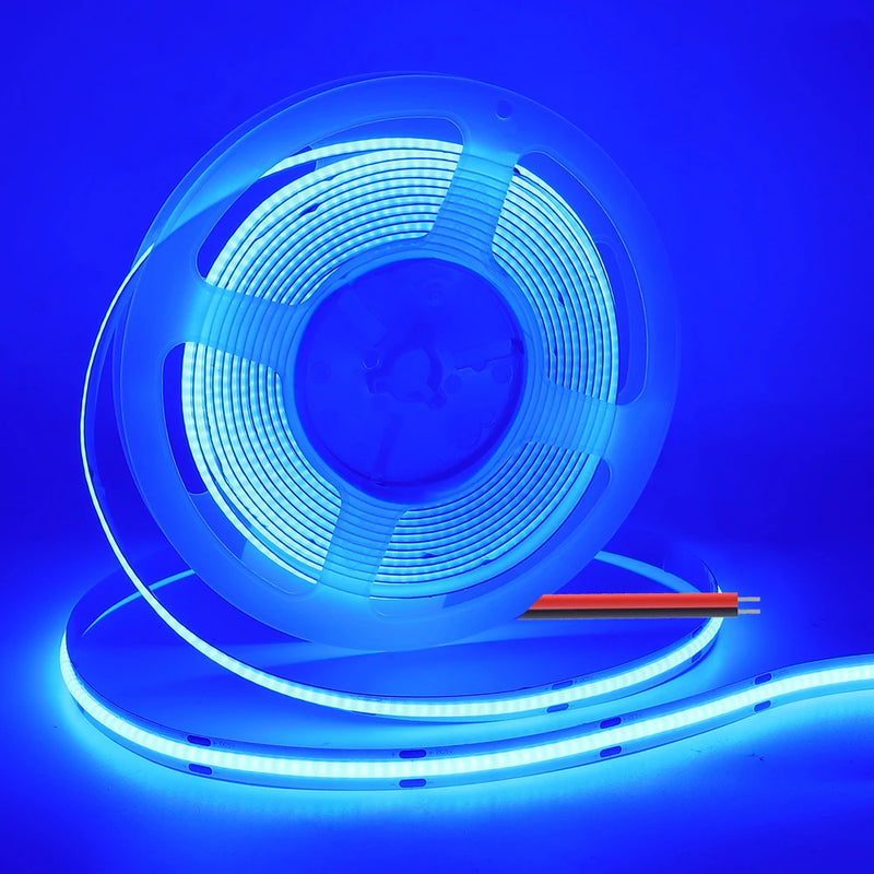 Bande LED COB ultra-fine – rouleau allumé en bleu