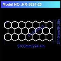 Plafonnier hexagonal LED – modèle de 20 hexagones, 570 x 241 cm