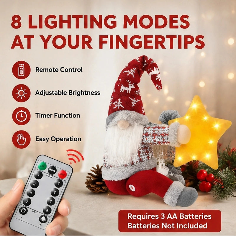 Cimier de sapin lumineux gnome – télécommande à 8 modes et réglage de la luminosité