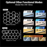 Éclairage LED hexagonal garage modulable, 1 à 25 hexagones, cadres et chevrons