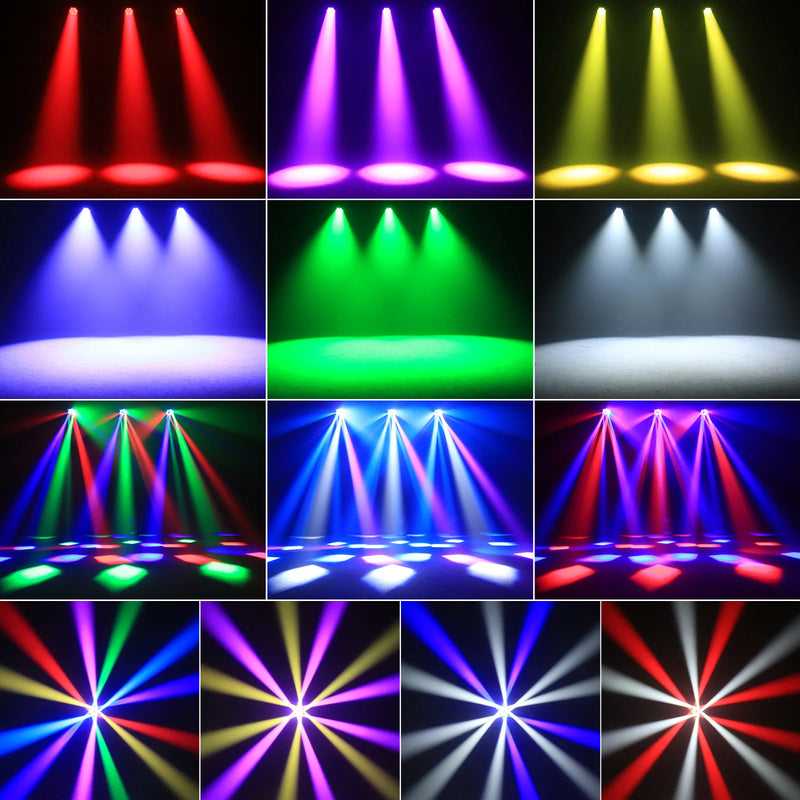 Mini lyre LED œil d'abeille – faisceaux de couleurs projetés au sol