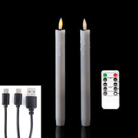 Bougies LED coniques rechargeables – deux bougies blanches allumées avec télécommande