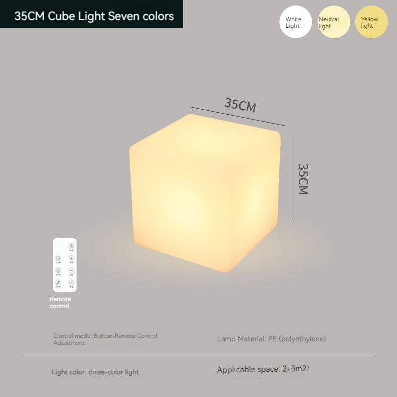 Cube lumineux LED – version avec télécommande et bouton de 35 cm : cotes de 35 cm