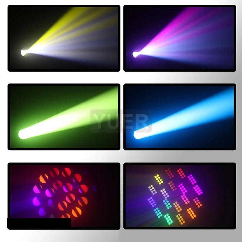Lot de 2 lyres LED beam 200 W à anneau RGB – faisceaux colorés et gobos projetés