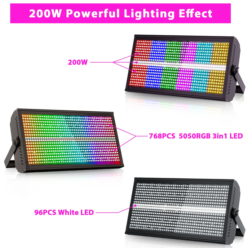 Stroboscope LED RGB et blanc 200 W DMX, lot de 4