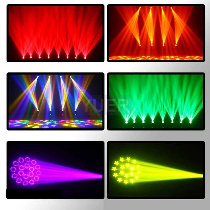 Lot de 12 lyres LED beam 200 W à anneau RGB – effets de faisceaux et de gobos colorés