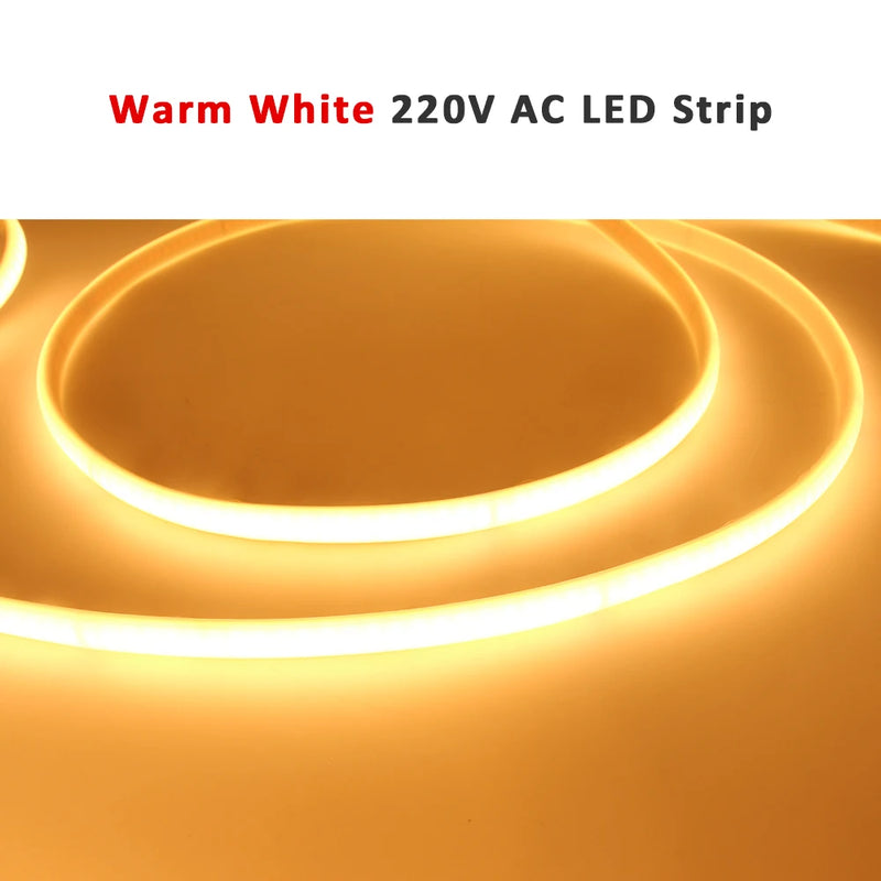 Ruban LED COB 220 V en silicone – ruban blanc chaud en boucle