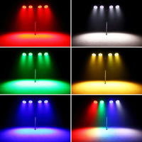 Projecteur PAR LED RGBW 200 W – quatre projecteurs éclairant en rouge, blanc, vert, jaune, bleu et mélange de couleurs