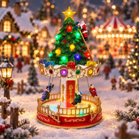 Carrousel de Noël musical et lumineux avec sapin et Père Noël, 34 cm, à piles