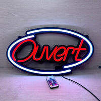 Panneau lumineux ouvert multilingue – ovale Ouvert rouge et bleu avec télécommande