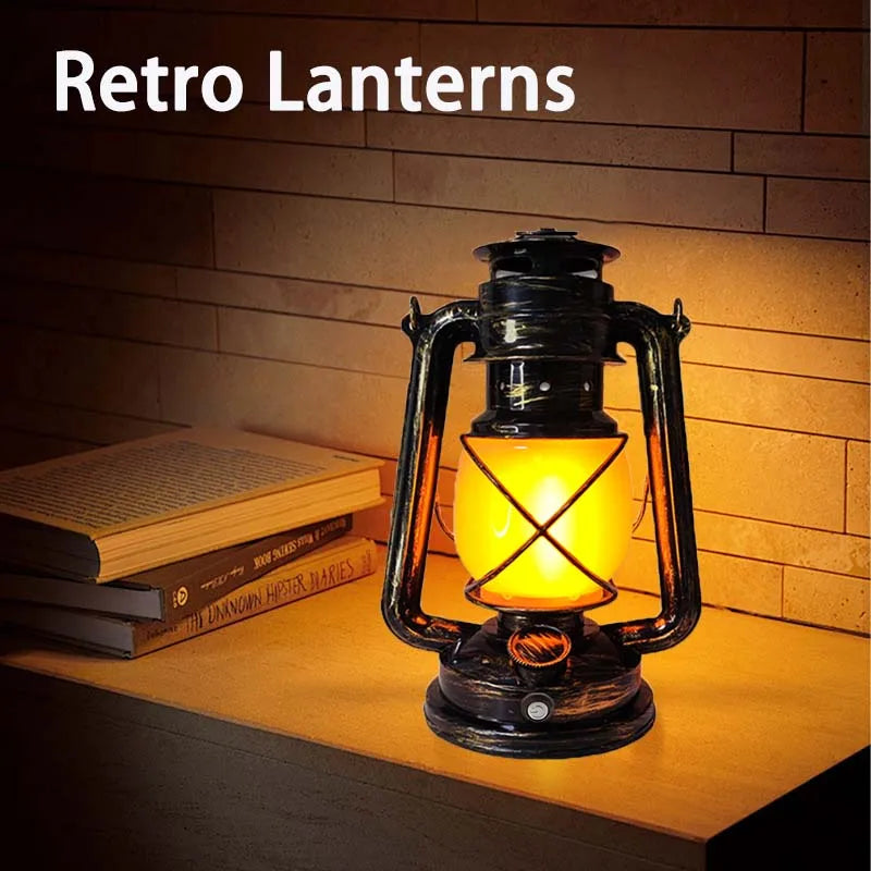 Lanterne LED rechargeable vintage, effet flamme, 3 modes, USB-C, 25 cm