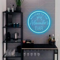 Enseigne néon bar personnalisée à votre nom, rond 29 cm, USB