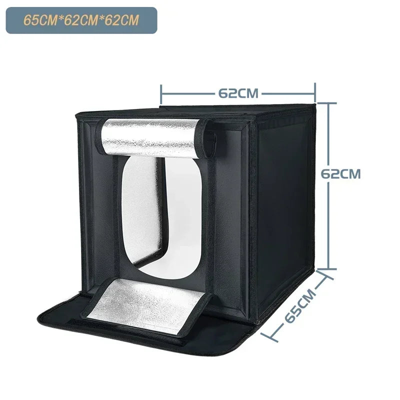 Boîte à lumière photo LED – cotes du format 65 x 62 x 62 cm