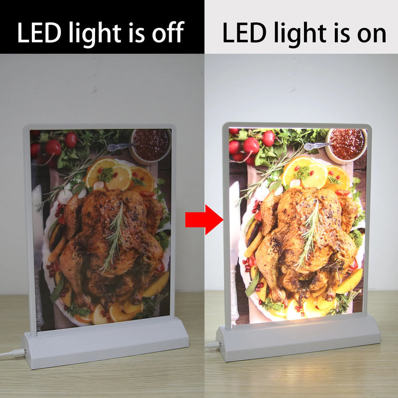 Caisson lumineux LED de table A4 double face, batterie rechargeable