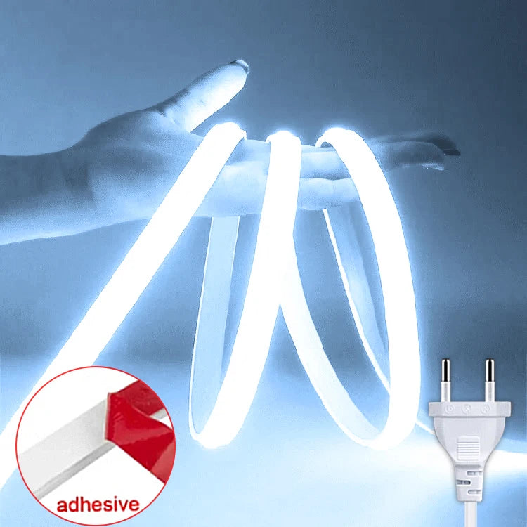 Bande LED COB 220 V – ruban souple en blanc froid, fiche européenne