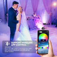 Mini uplight PAR LED sur batterie – pilotage par application mobile lors d'une réception de mariage