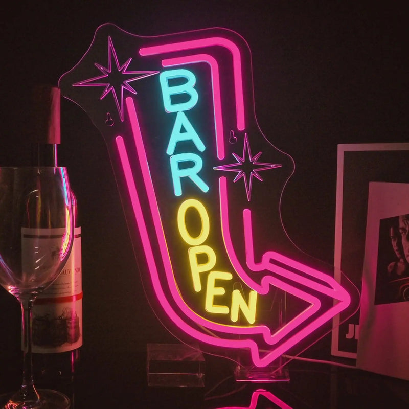 Néon bar LED « Bar Open » à suspendre, USB, 10 modèles