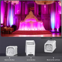 Uplight sans fil batterie 9600 mAh RGBWA UV DMX – salle éclairée en violet et trois positions d'installation