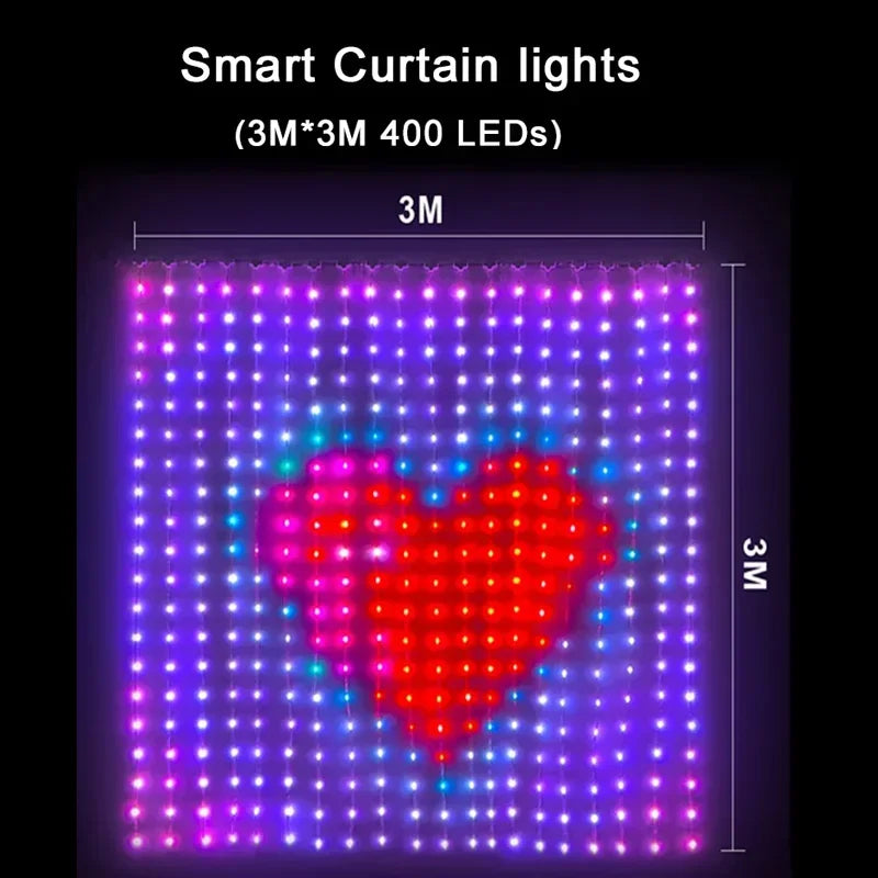 Rideau lumineux LED RGB connecté, application et télécommande, 1 à 3 m
