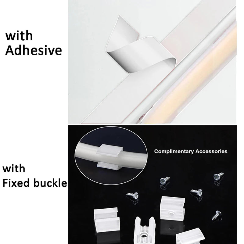 Ruban LED COB 220 V – adhésif au dos et clips de fixation