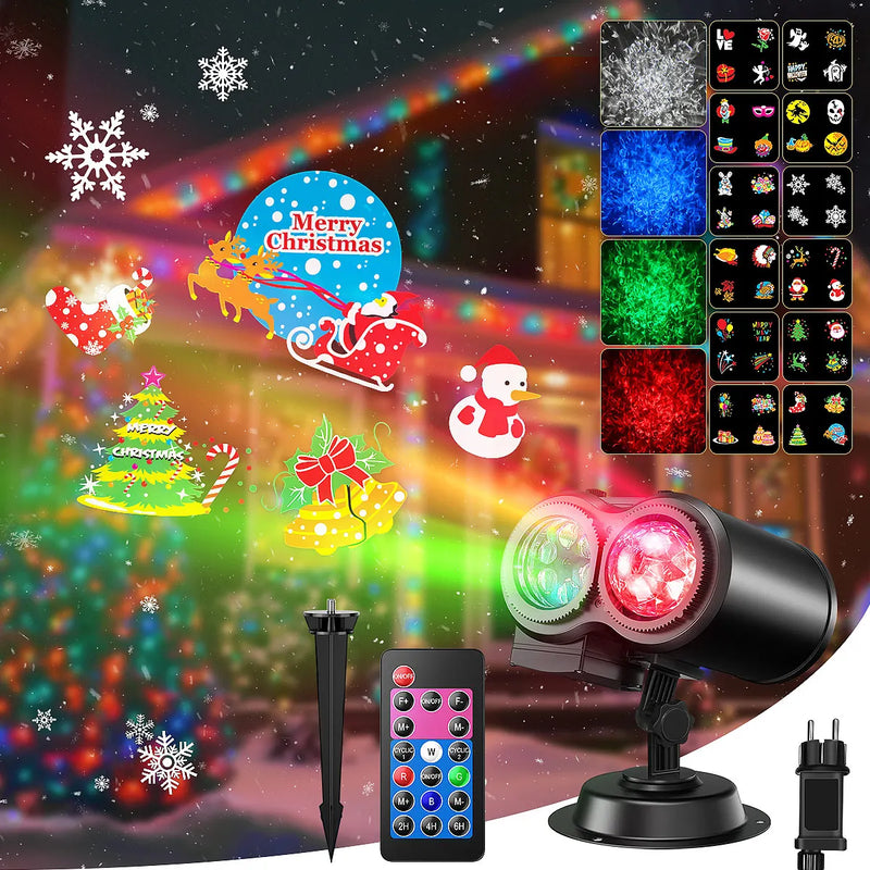 Projecteur Noël extérieur LED 2 en 1, 12 motifs et vagues, IP44