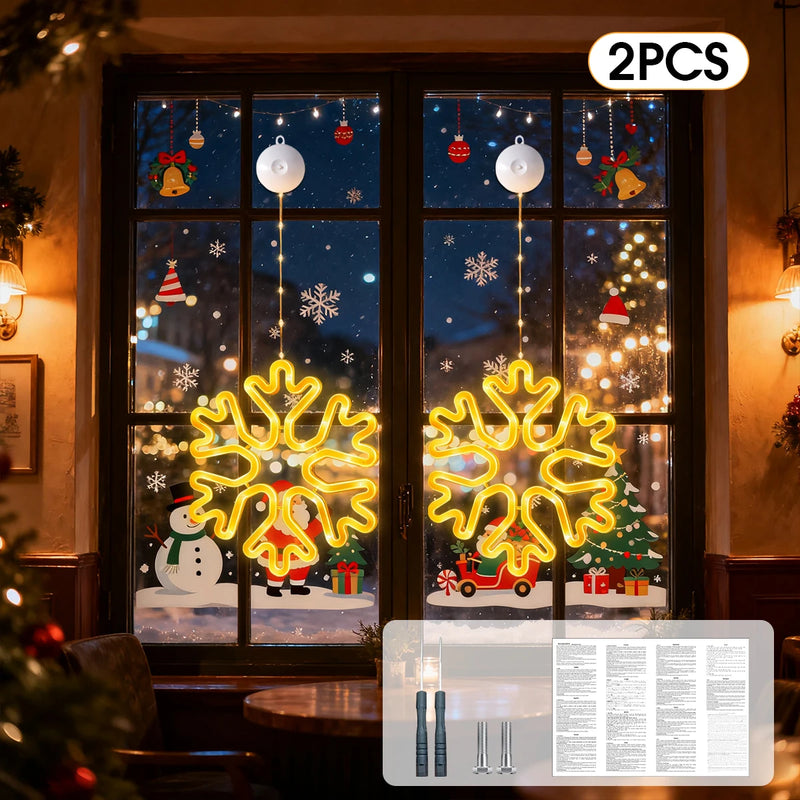 Flocon lumineux de fenêtre – deux flocons blanc chaud accrochés à une fenêtre, version 2 pièces