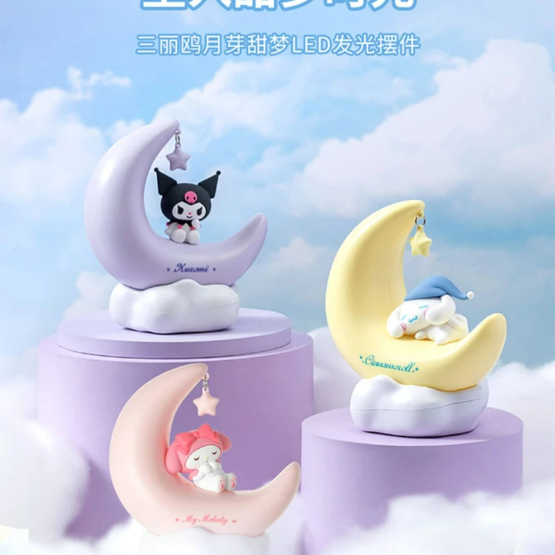 Veilleuse lune Sanrio – trois veilleuses lune sur socles violets