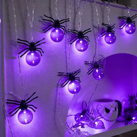Guirlande araignées Halloween à piles, violet ou blanc chaud, 1,5 m