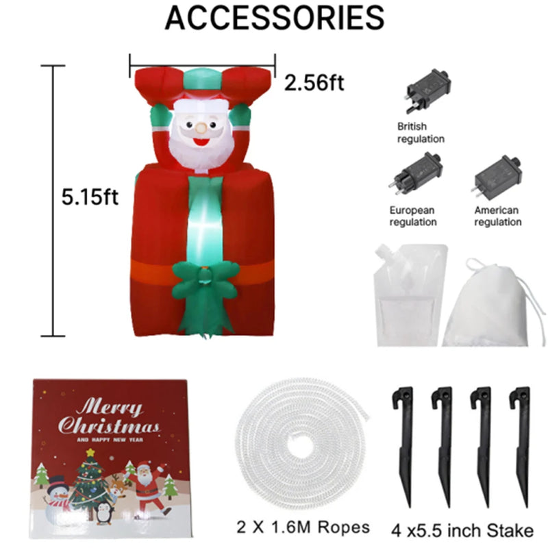 Père Noël gonflable animé qui sort d'un cadeau, LED, 1,5 m