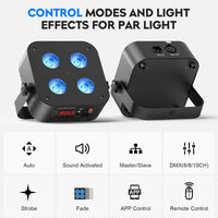 Projecteur PAR LED sur batterie 4 x 18 W, lot de 8 avec flight case de charge