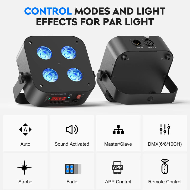 Projecteur PAR LED sur batterie 4 x 18 W, lot de 8 avec flight case de charge