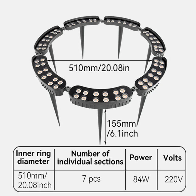 Spot arbre extérieur LED – anneau de 7 modules, diamètre intérieur 51 cm, 84 W