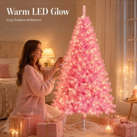 Sapin de Noël rose en PVC – sapin rose allumé en lumière chaude