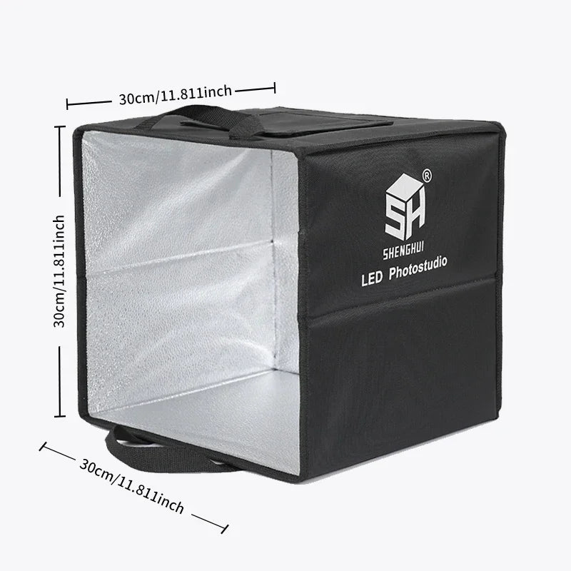 Boîte à lumière photo LED pliable, 30 à 77 cm, fonds de couleur inclus