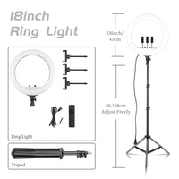Ring light LED 45-48 cm, trépied au choix, 3 supports téléphone