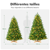 Sapin lumineux artificiel 180 à 235 cm, LED blanc chaud, pied en bois