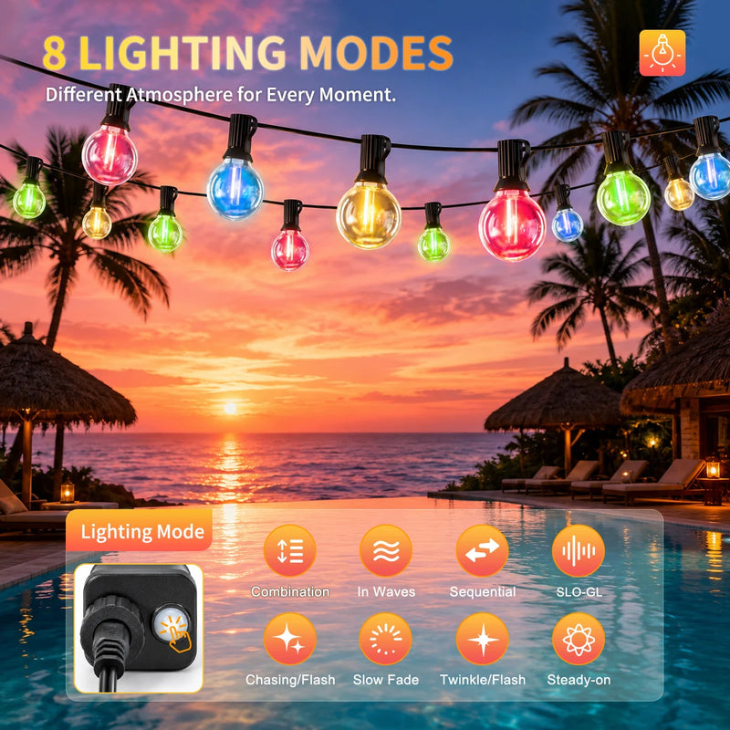 Guirlande guinguette multicolore G40 – contrôleur à 8 modes d'éclairage