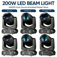 Lyres LED beam 200 W – visuel des six lyres du lot de 6