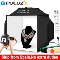 Boîte à lumière photo 40 cm – tente avec un collier sur son buste, appareil photo et choix de prises