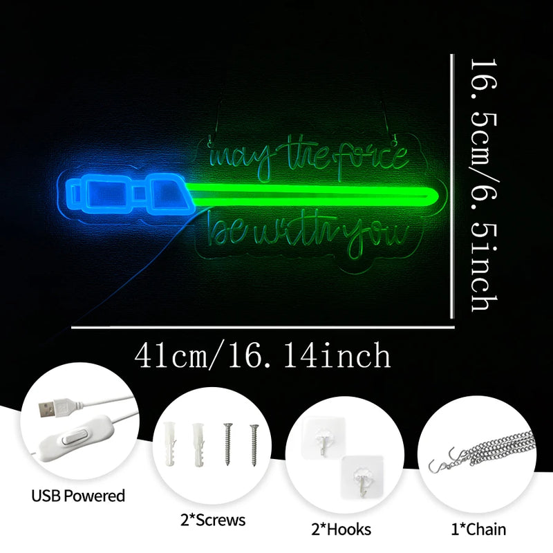 Néon sabre laser – dimensions 41 x 16,5 cm et accessoires fournis