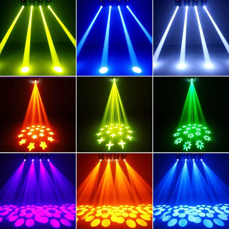 Paire de lyres LED 120 W – gobos colorés projetés sur un mur