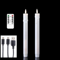 Bougies LED coniques rechargeables – deux bougies blanches à dessus plat avec télécommande et câble