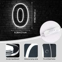 Chiffre néon LED blanc – dimensions du chiffre 0, 30 x 21 cm