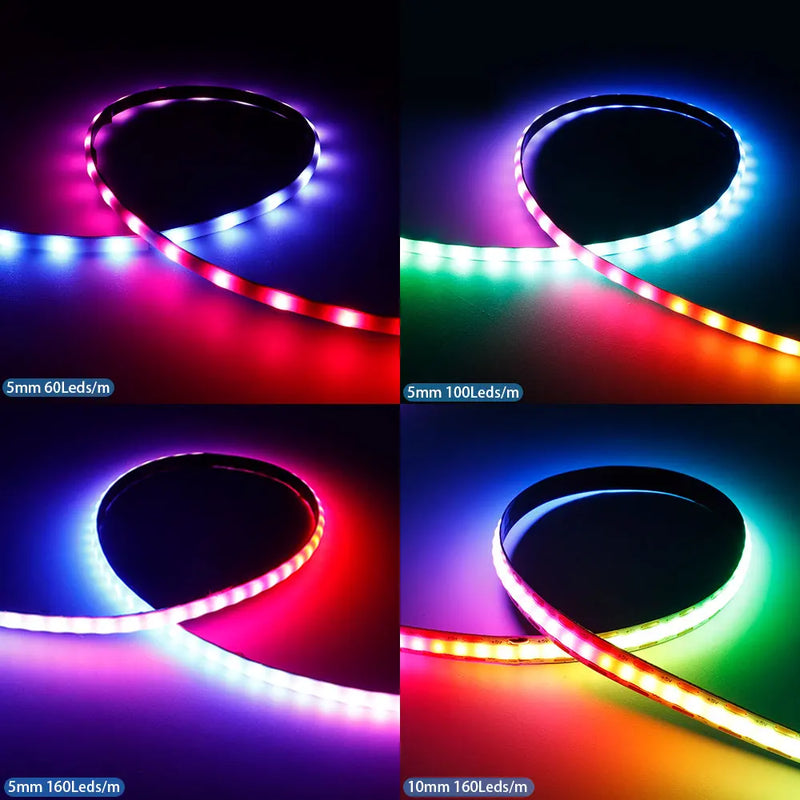 Bande LED adressable WS2812B – effets de couleur en 60, 100 et 160 LED/m