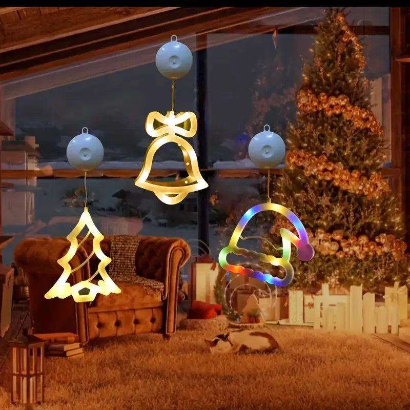 Décoration fenêtre Noël lumineuse à ventouse, 11 motifs, à piles