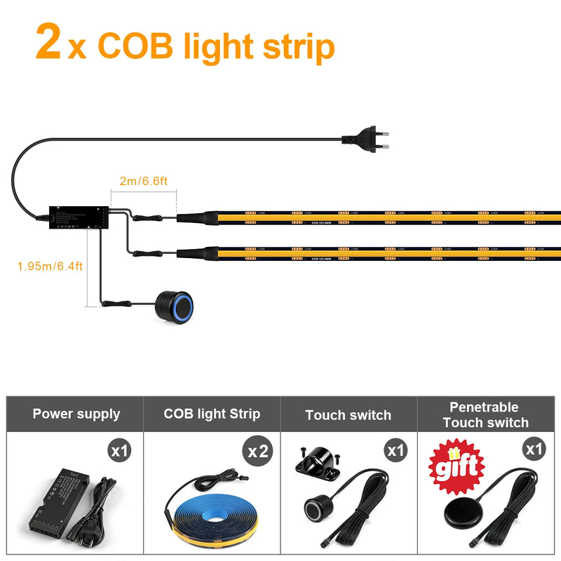 Ruban LED tasseau bois noir – kit avec deux rubans, alimentation et interrupteur tactile