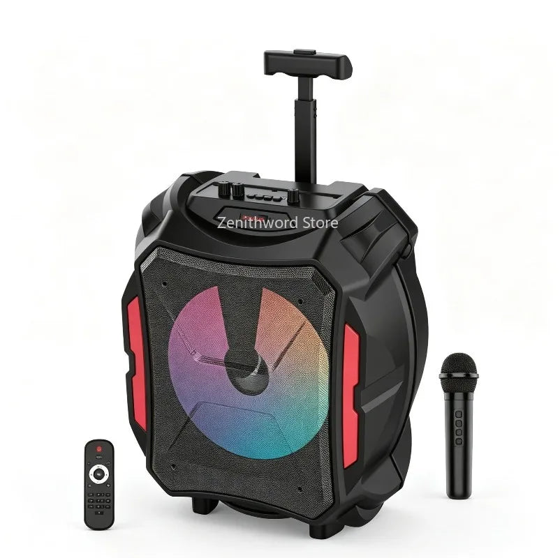 Enceinte karaoké lumineuse sur roulettes 30 W avec micro sans fil