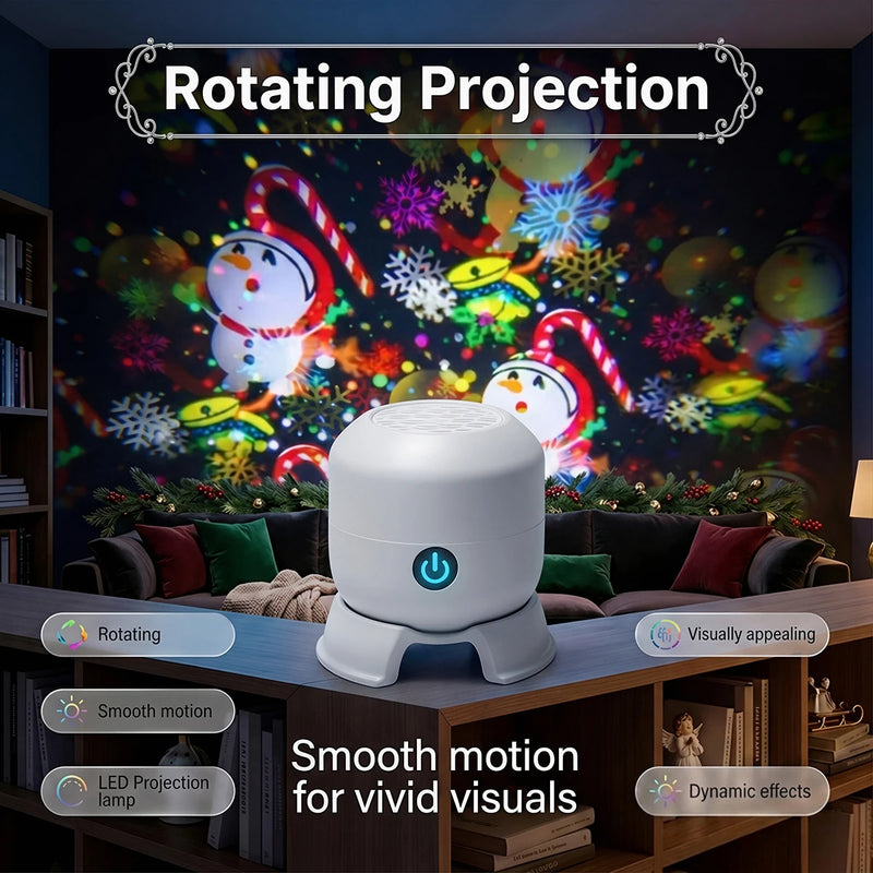 Projecteur de Noël rotatif d'intérieur, 22 motifs, rechargeable
